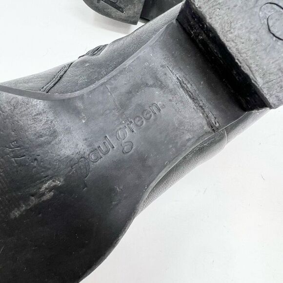 Paul Green Leather Ankle Boots Womens 7.5 Black Low Heel Almond Toe Side Zip - Picture 7 of 9